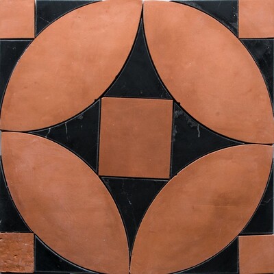 Black Honed, Terracotta Honed Emna Marble Mosaic 11 7/16x12 1/2