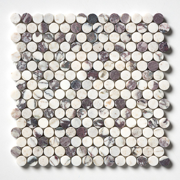 Calacatta Viola Honed Penny Round Marble Mosaic 11 1/4x11 3/4