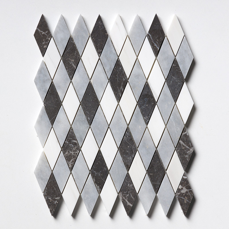 Allure L, Iris Black, Bianco Dolomiti Cl Honed Hazem Marble Mosaic 12x12