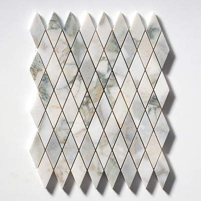 Calacatta Green Honed Rhomboid Marble Mosaic 8 3/4x10 9/16