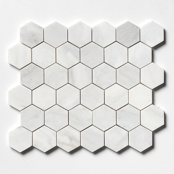 Carrara Blend Honed Hexagon 2 Marble Mosaic 10 3/8×12 Image