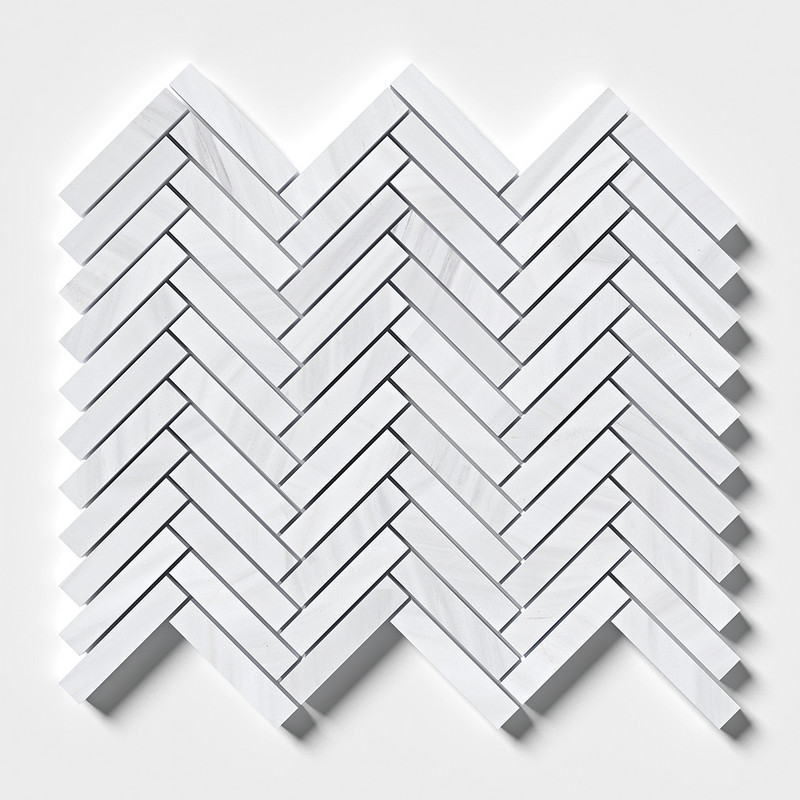 Bianco Dolomiti Classic Honed Herringbone 5/8x3 Marble Mosaics 10 7/16x12 13/16
