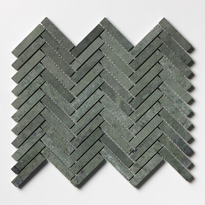 Verde Tia Honed Herringbone 5/8x3 Marble Mosaic 10 7/16x12 13/16
