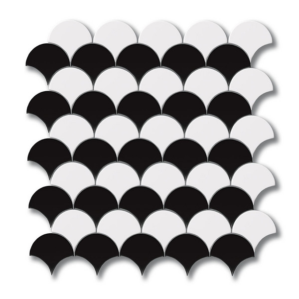 Black Glossy Fans Ceramic Mosaic 12×12 Image