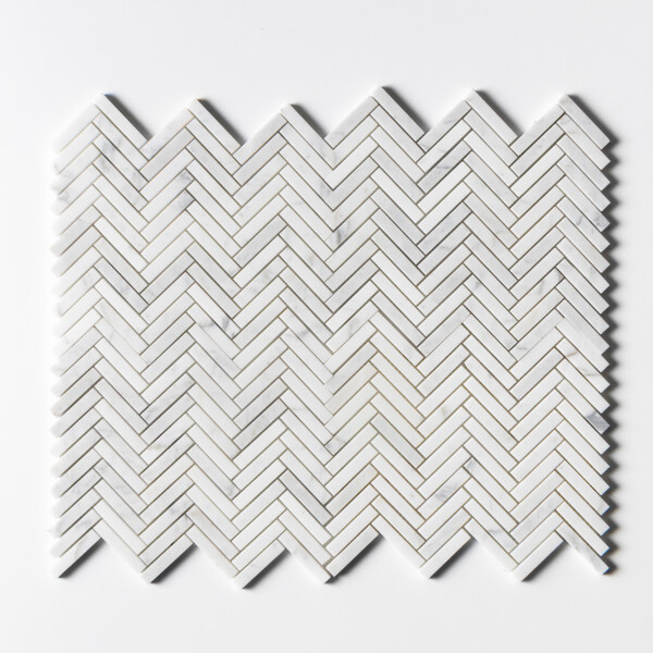 Calacatta Gold Honed Herringbone 5/8×3 Marble Mosaics 10 7/16×12 13/16