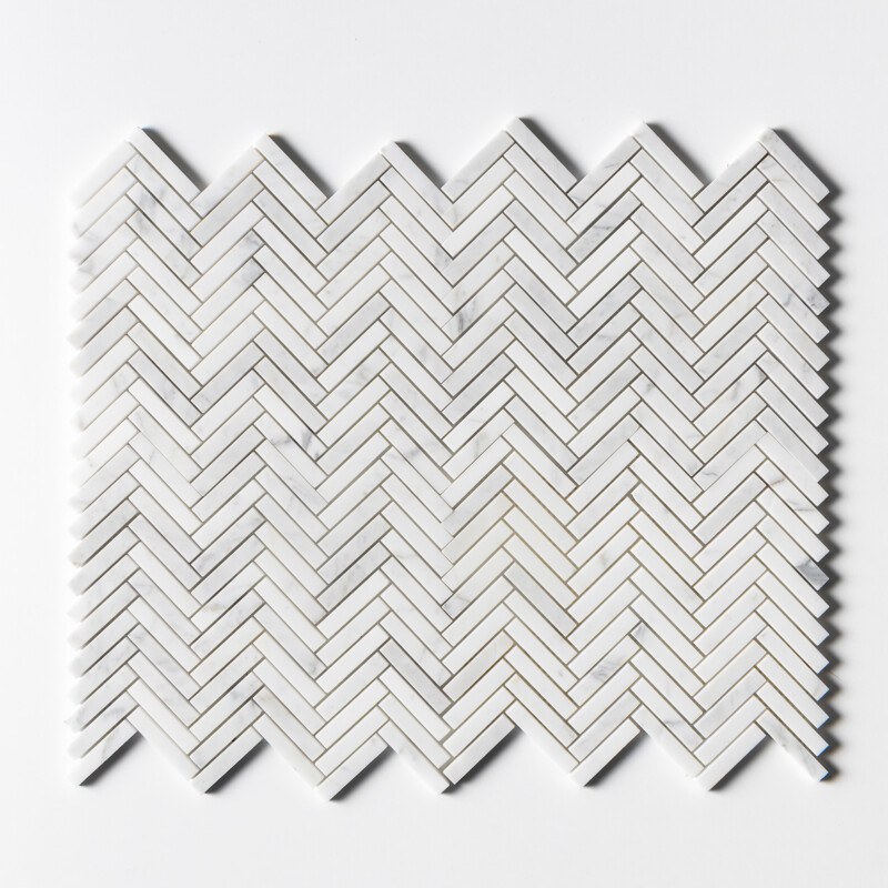 Calacatta Gold Honed Herringbone 5/8x3 Marble Mosaics 10 7/16x12 13/16