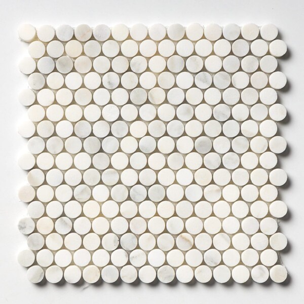Calacatta Renaissance Honed Penny Round Marble Mosaic 11 1/2×11 3/4 Image