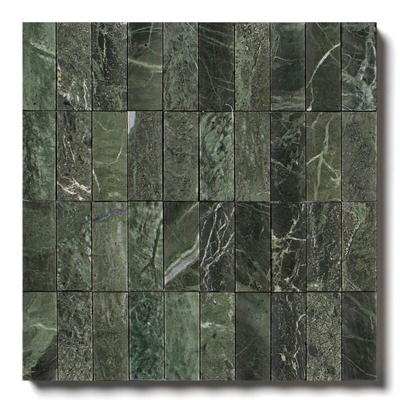 Verde Tia Honed Mini Ion 1 1/4×3 Marble Mosaics 12×12