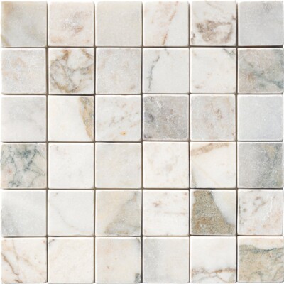 Calacatta Green Tumbled 2x2 Marble Mosaics 12x12