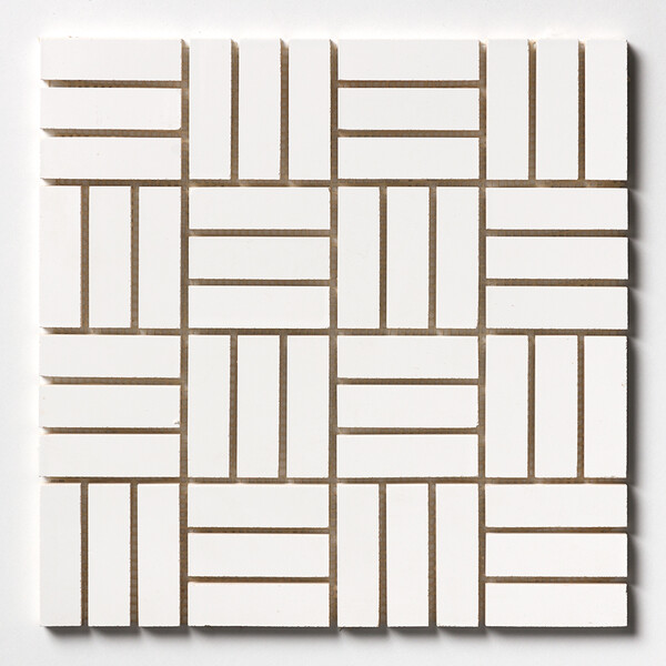 White glossy ceramic crosshatch mosaic for kitchen backsplash and feature walls by Country Floors