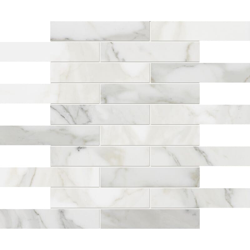 Calacatta Gold Polished 1 1/4x6 Marble Mosaics 12x12