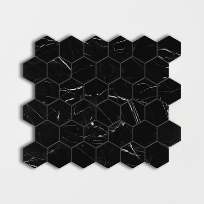 Black Honed Hexagon Marble Mosaic 12x12