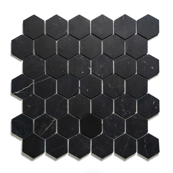 Black Honed Hexagon 2 Marble Mosaics 12×12