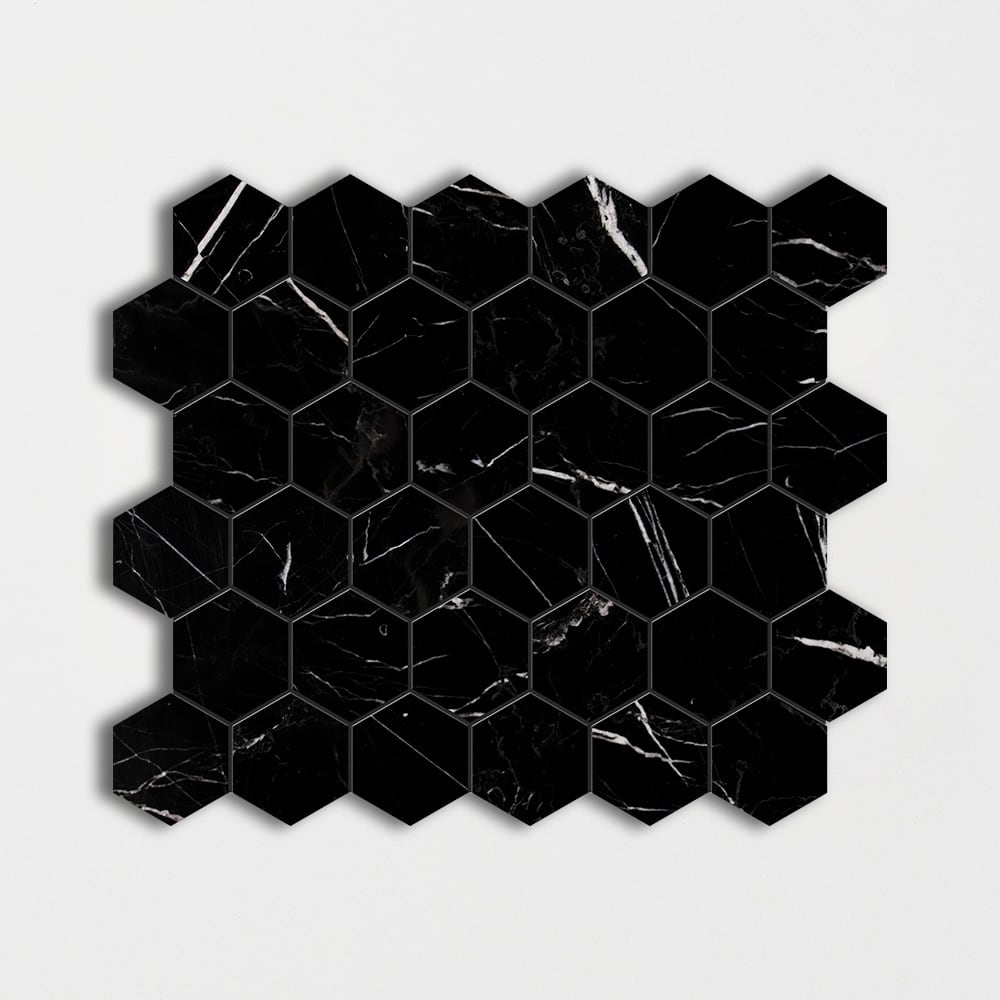 Black Polished Hexagon Marble Mosaic 12x12