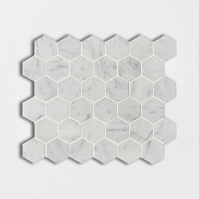 White Carrara Honed Hexagon Marble Mosaic 12x12