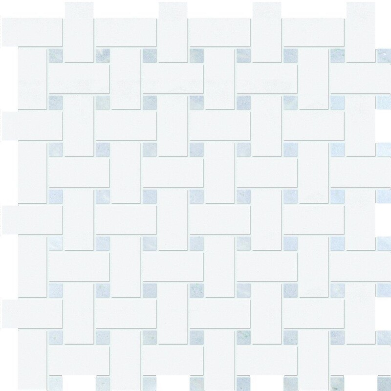 Thassos White&blue Celeste Polished Basket Weave Marble Mosaic 12x12