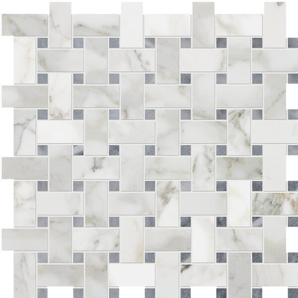 Calacata Gold Bardiglio Honed Basket Weave Marble Mosaics 12×12