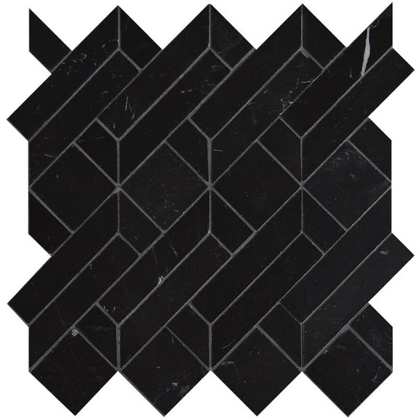 Fontainebleau Parquet Black Honed Marble Waterjet Decos 4×7 1/2 Image