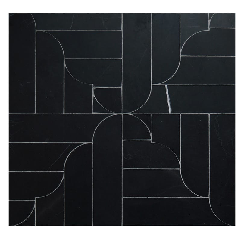 Black Honed Banter Parquet Marble Mosaics 12x12