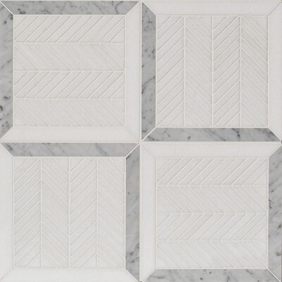 Thassos White, White Carrara Multi Finish Lucca Marble Mosaic 12 1/16x12 1/16