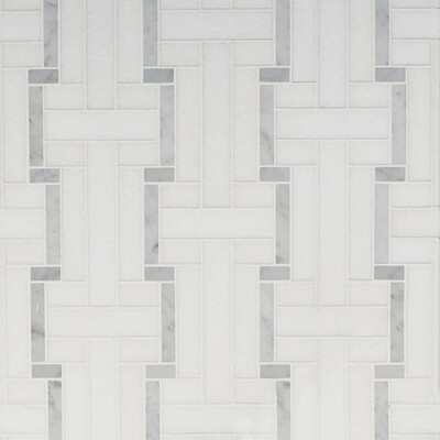 Thassos White, White Carrara Multi Finish Luni Marble Mosaic 10 7/16x12 3/16