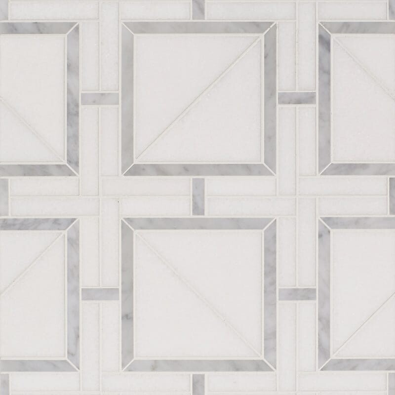 Thassos White, White Carrara Multi Finish Magra Lattice Marble Mosaic 11 11/16x11 11/16
