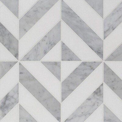Thassos White, White Carrara Multi Finish Marina Chevron Marble Mosaic 8x8 1/16