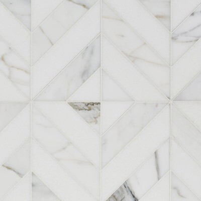 Thassos White, Calacatta Gold Honed Marina Chevron Marble Mosaic 8x8 1/16