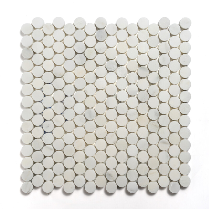 Calacatta Bella Honed Penny Round Marble Mosaics 11 1/4x11 3/4