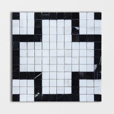 Black, Snow White Multi Finish Big Cross Marble Mosaic 12x12