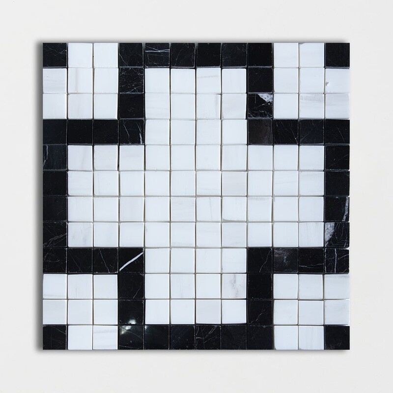 Black, Snow White Multi Finish Big Cross Marble Mosaic 12x12