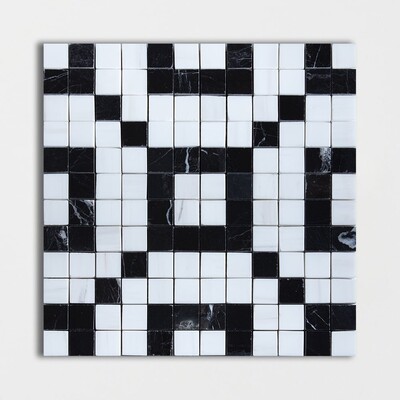 Black, Snow White Multi Finish Maze Marble Mosaic 12x12