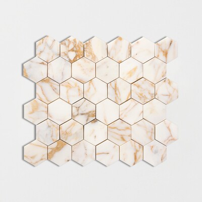 Afyon Gold Polished Hexagon Marble Mosaic 10 3/8x12