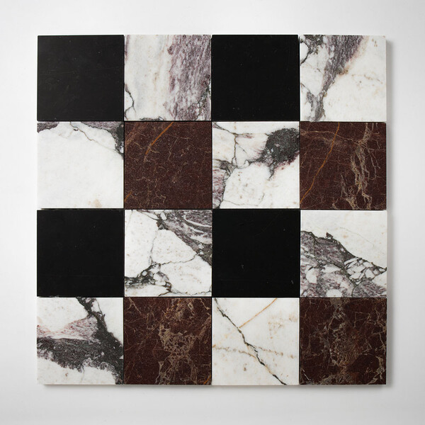 Calacatta Viola, Red Bordeaux, Black Honed 4×4 Marble Mosaic 16×16 Image