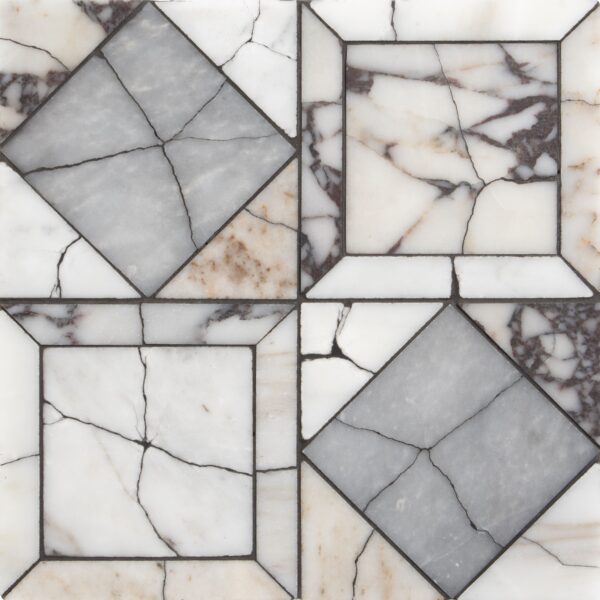 Calacatta Gold Royal, White Carrara, Calacatta Viola, Allure Honed Palazzo Marble Mosaic 12×12 Image