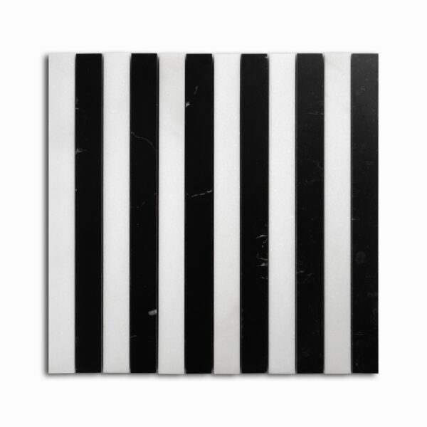 Black, Thassos Honed Mod Stripes Marble Mosaic 11 3/4×12 3/8 Image