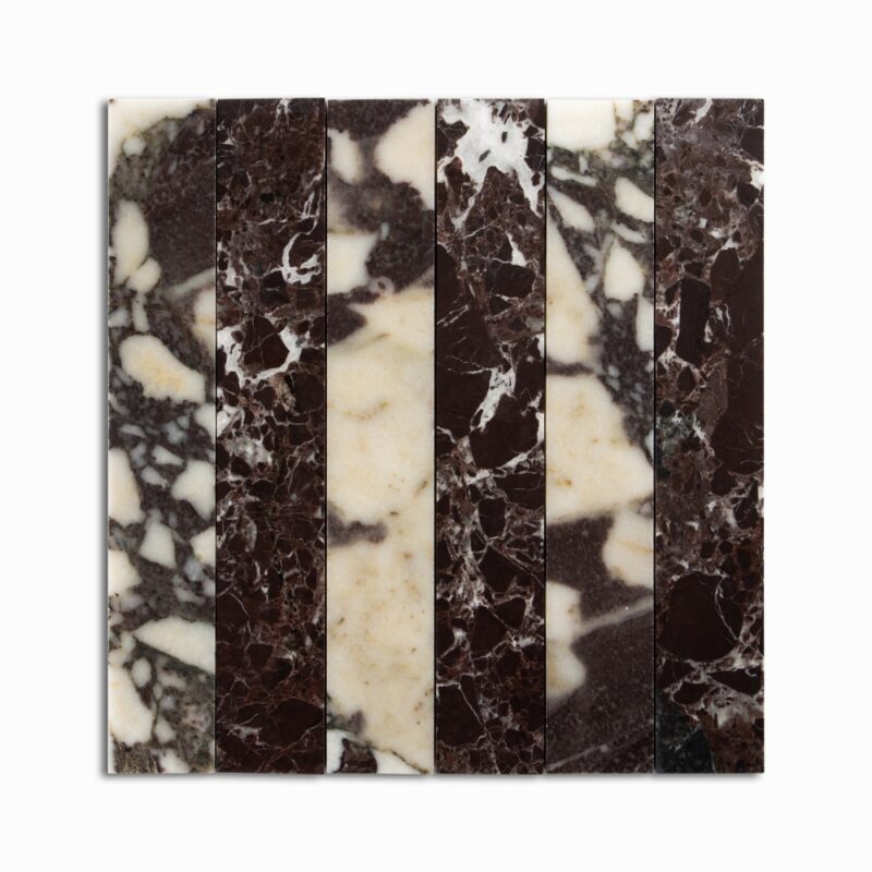 Calacatta Viola, Red Levanto Honed Mod Stripes Marble Mosaics 11 5/8x11 3/4