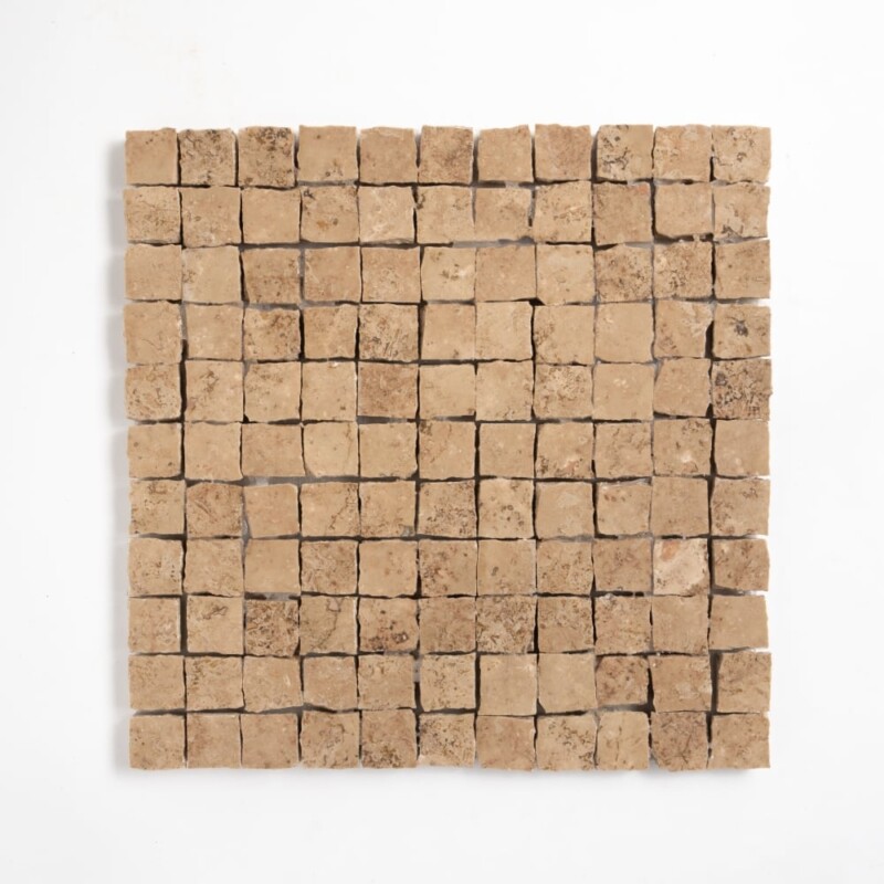 Scabas Red Honed Hand Clipped 1x1 Travertine Mosaics 11 3/4x11 3/4