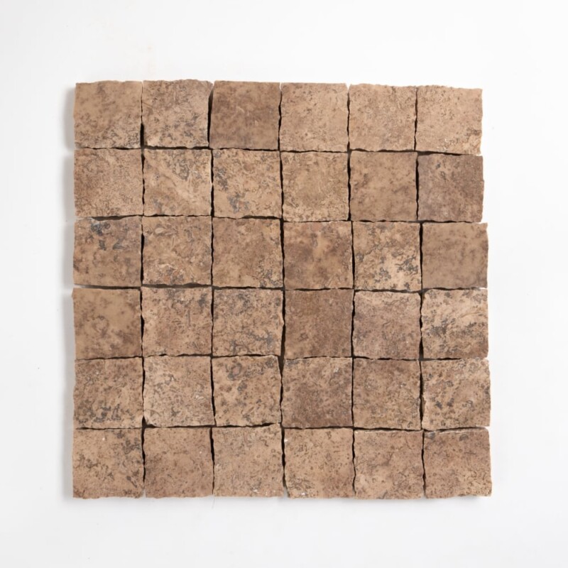 Scabas Red Honed Hand Clipped 2x2 Travertine Mosaics 12x12