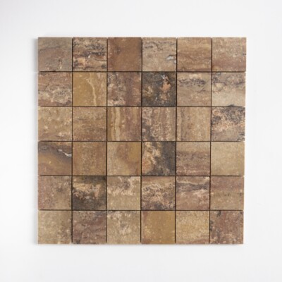Scabas Red Honed 2x2 Travertine Mosaics 11 13/16x11 13/16