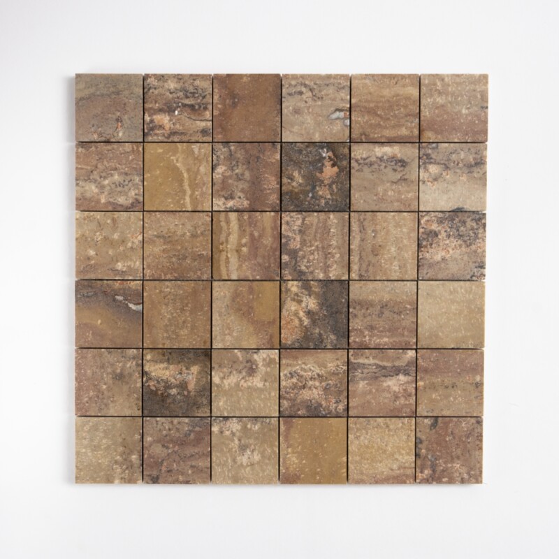 Scabas Red Honed 2x2 Travertine Mosaics 11 13/16x11 13/16