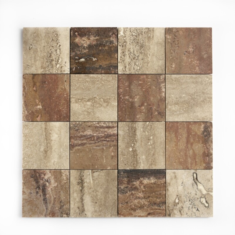 Roman, Scabas Red Honed Grande Chester Travertine Mosaics 16x16