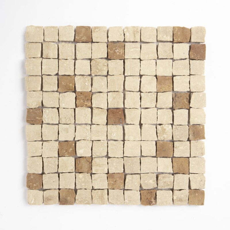 Roman Travertine Honed Hand Clipped 1x1 Travertine Mosaics 11 3/4x11 3/4
