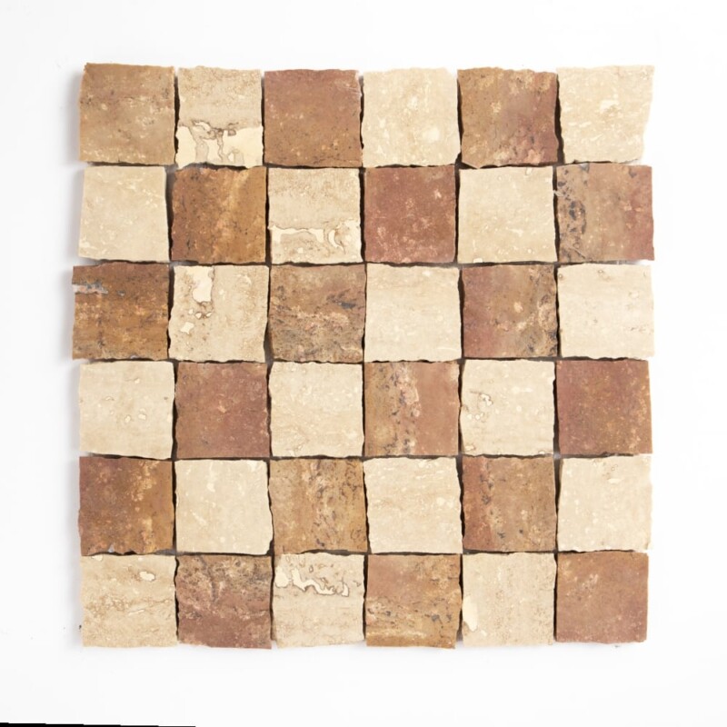 Roman Travertine Honed Hand Clipped 2x2 Travertine Mosaics 12x12