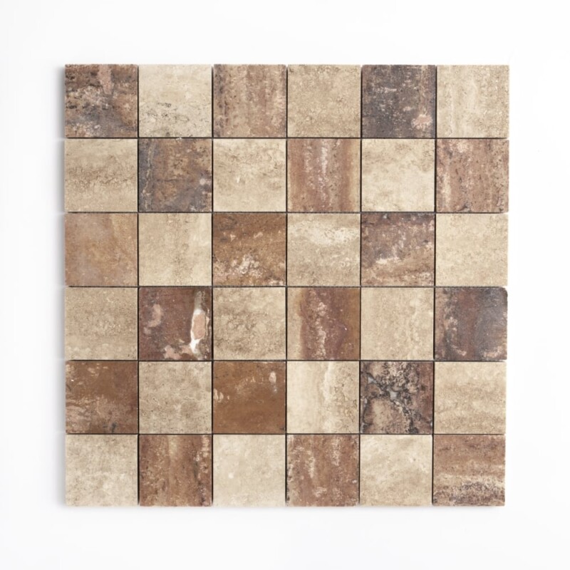 Roman Travertine, Scabas Red Travertine Honed 2x2 Travertine Mosaics 11 13/16x11 13/16
