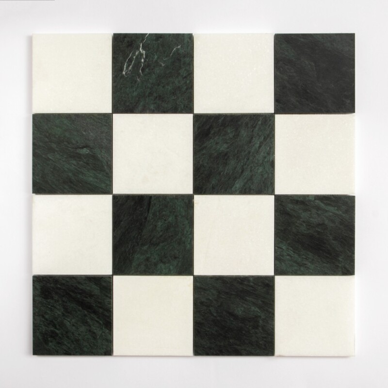 Thassos, Verde Lucia Honed 4x4 Checker board Marble Mosaic