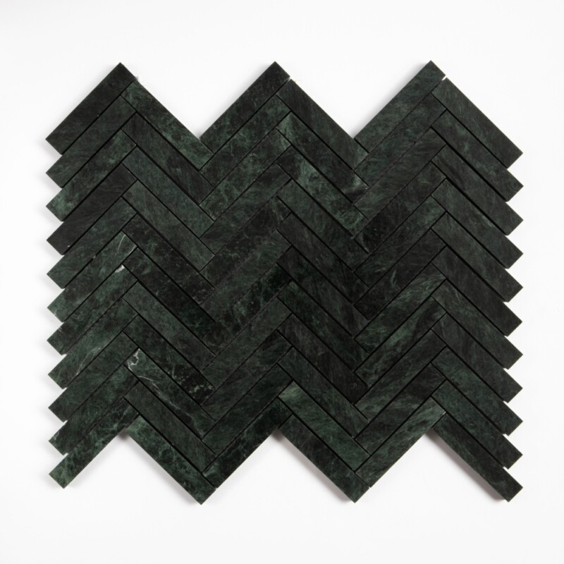 Verde Lucia Honed Herringbone 5/8x3 Marble Mosaics 10 5/16x12 7/8