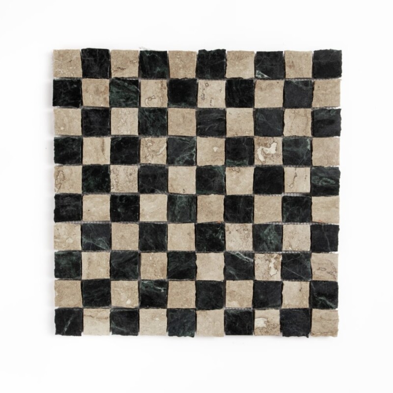 Roman Travertine, Verde Lucia Honed Hand Clipped 1x1 Marble Mosaics 11 3/4x11 3/4