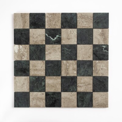 Roman Travertine, Verde Lucia Honed 2x2 Checker board Marble Mosaic
