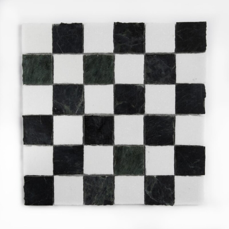 Thassos, Verde Lucia Honed Hand Clipped 2x2 Marble Mosaics 12x12